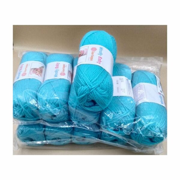 Lot de 11 pelotes de 50 grammes de fil layette WOOLLY BABY coloris turquoise 515