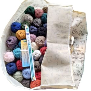 64 pelotes Canada coloris différents + sac + aiguilles = couvre lit du fil rouge 2026